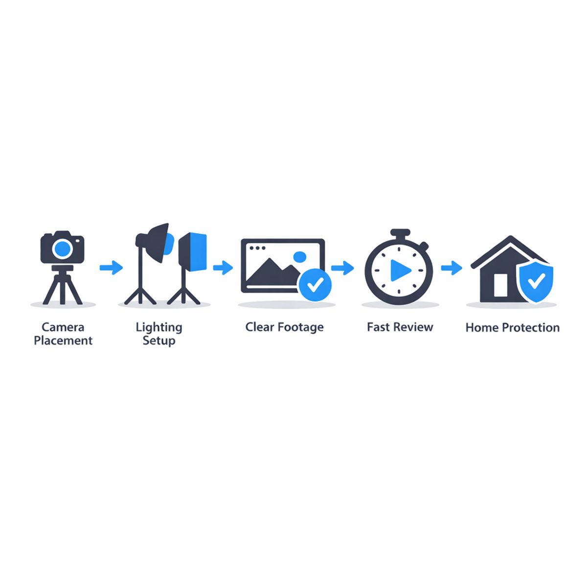 Infographic showing steps from camera setup and lighting to clearer footage and better home protection.