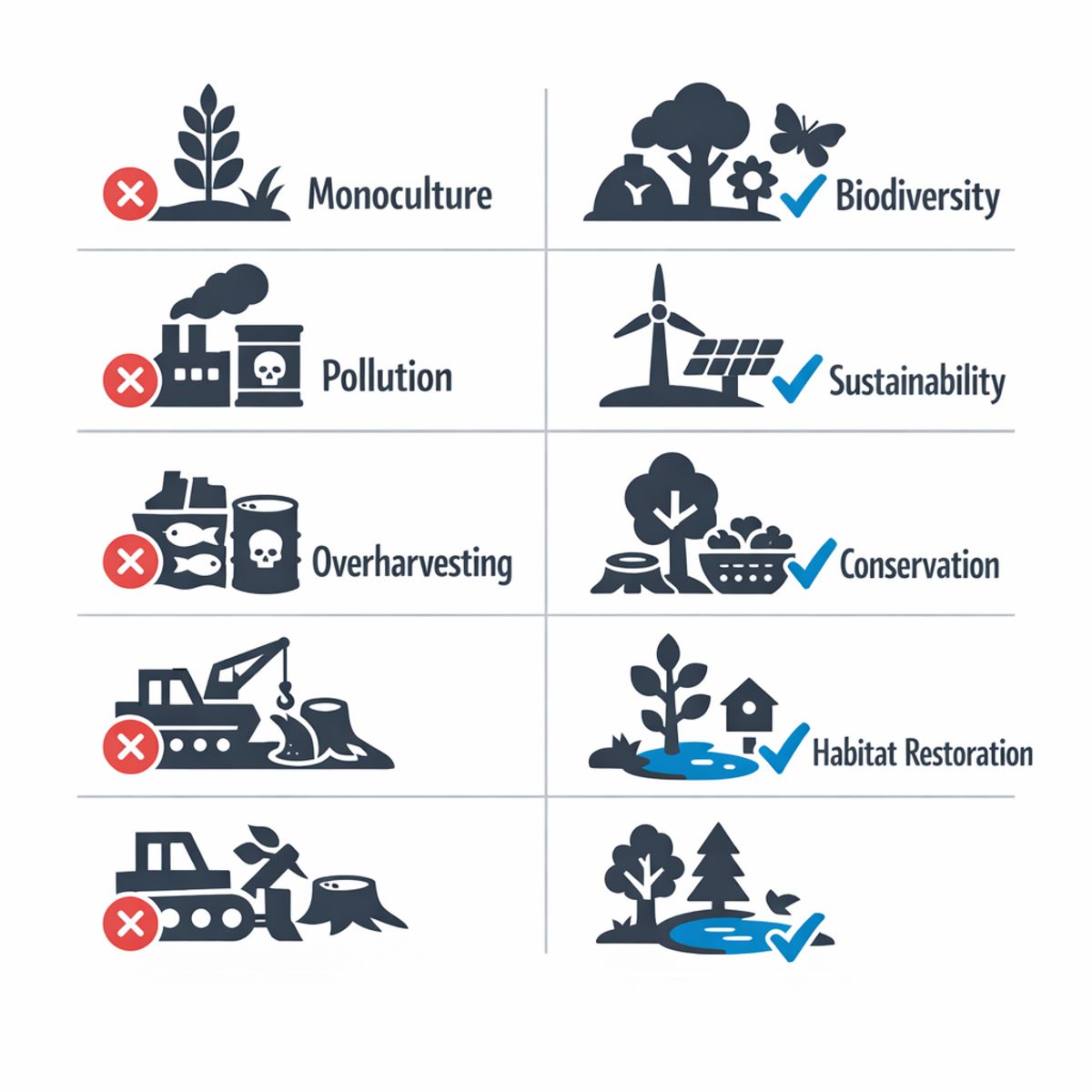 Comparison infographic of ecosystem mistakes and smarter alternatives, with icons in two columns.